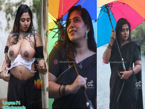 Nila Nambiar nude xxx striping Black Saree in rain