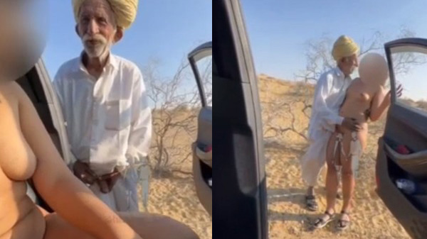 Jaisalmer sex video in car With An Old Man boobs press & fingering Viral clip