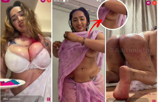 ADITI MISTRY Naked Latest HOLI SPECIAL Trending Pink Saree Hot Shower & Big Tits Pop Out, Ass Teasing On Live