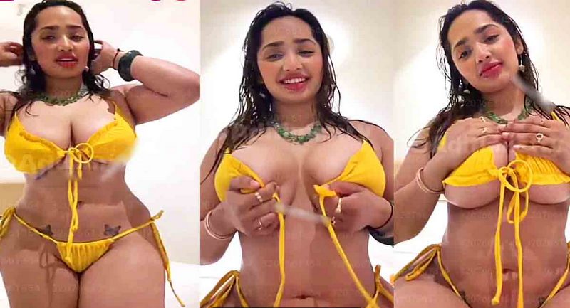 Aditi Mistry Naked in Pool leaked viral yellow Bra Panty Open wet huge butt & tits teasing clip