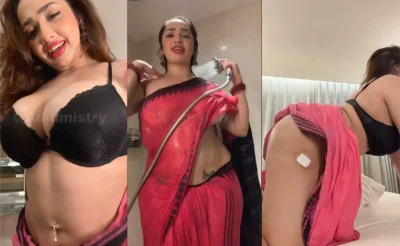 Aditi Mistry Naked Leaked Big Tits, Nipples & Huge Ass Teasing in Wet Pink Saree On Live – Part 1