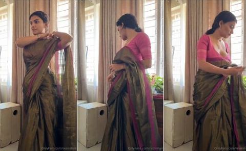 Resminair naked leaked striping saree teasing hot boobs & pussy
